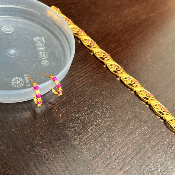 Natural ruby bracelet and earrings (studded with small micro diamonds) - Picture 2 of 9